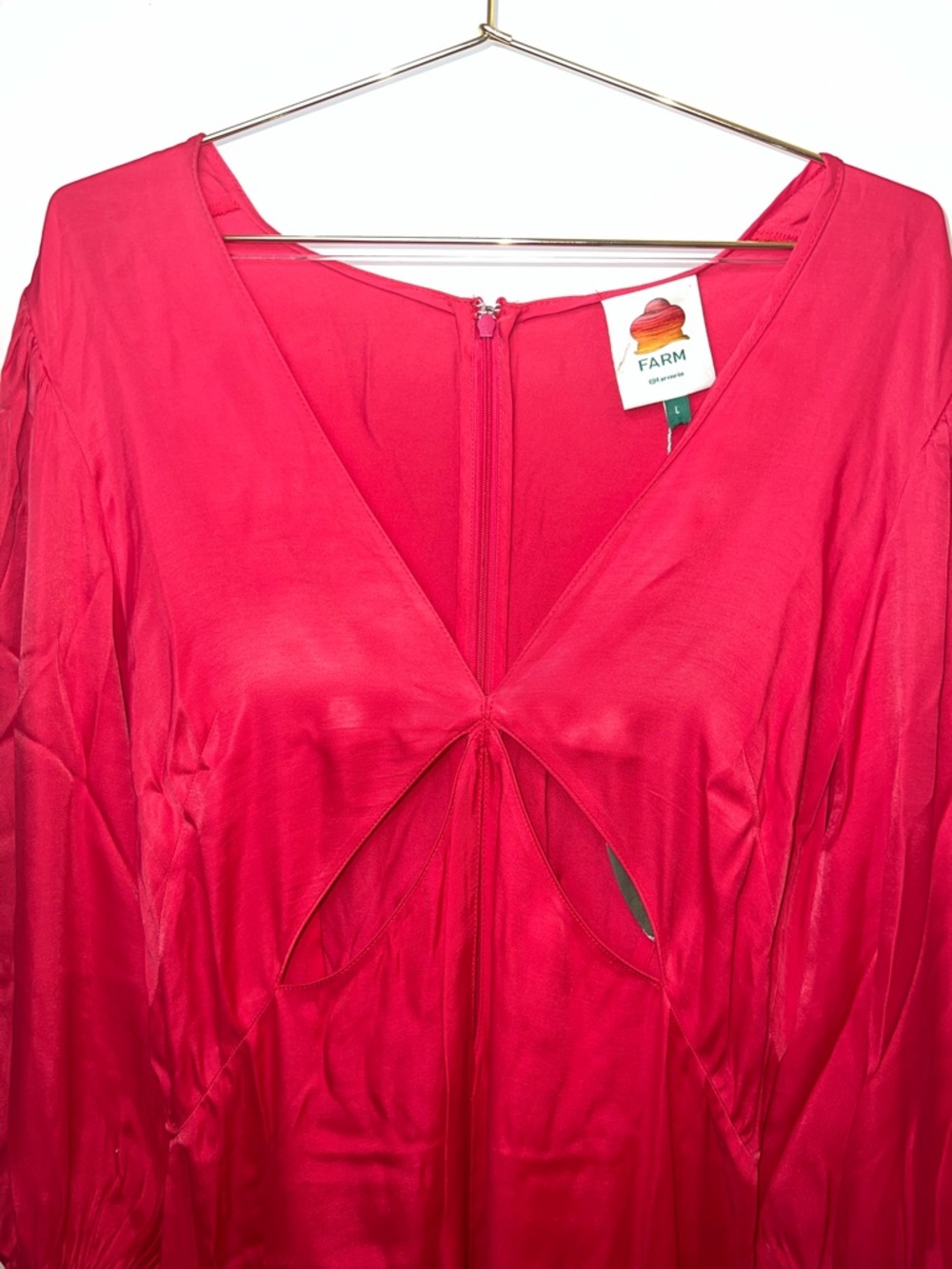 Farm Rio Red Cutout Maxi Dress Beaded Buttons Slit NWT Size Large - Picture 7 of 15